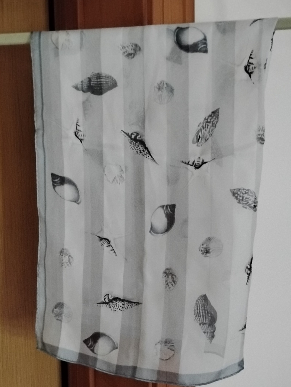 Sheer Shell Print Scarf in Light Gray and Silver
